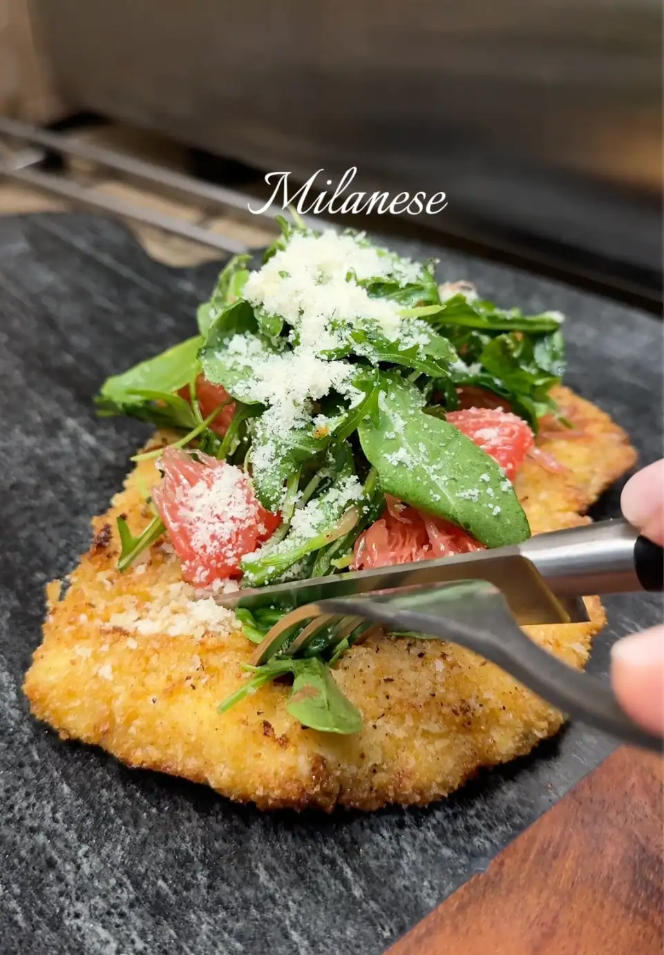 Easy chicken milanese with arugula salad