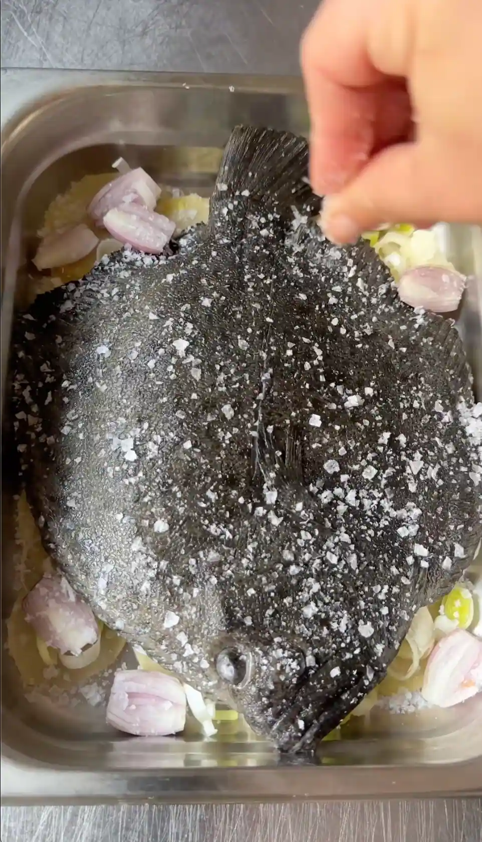 Baked whole turbot plaice with white vine recipe