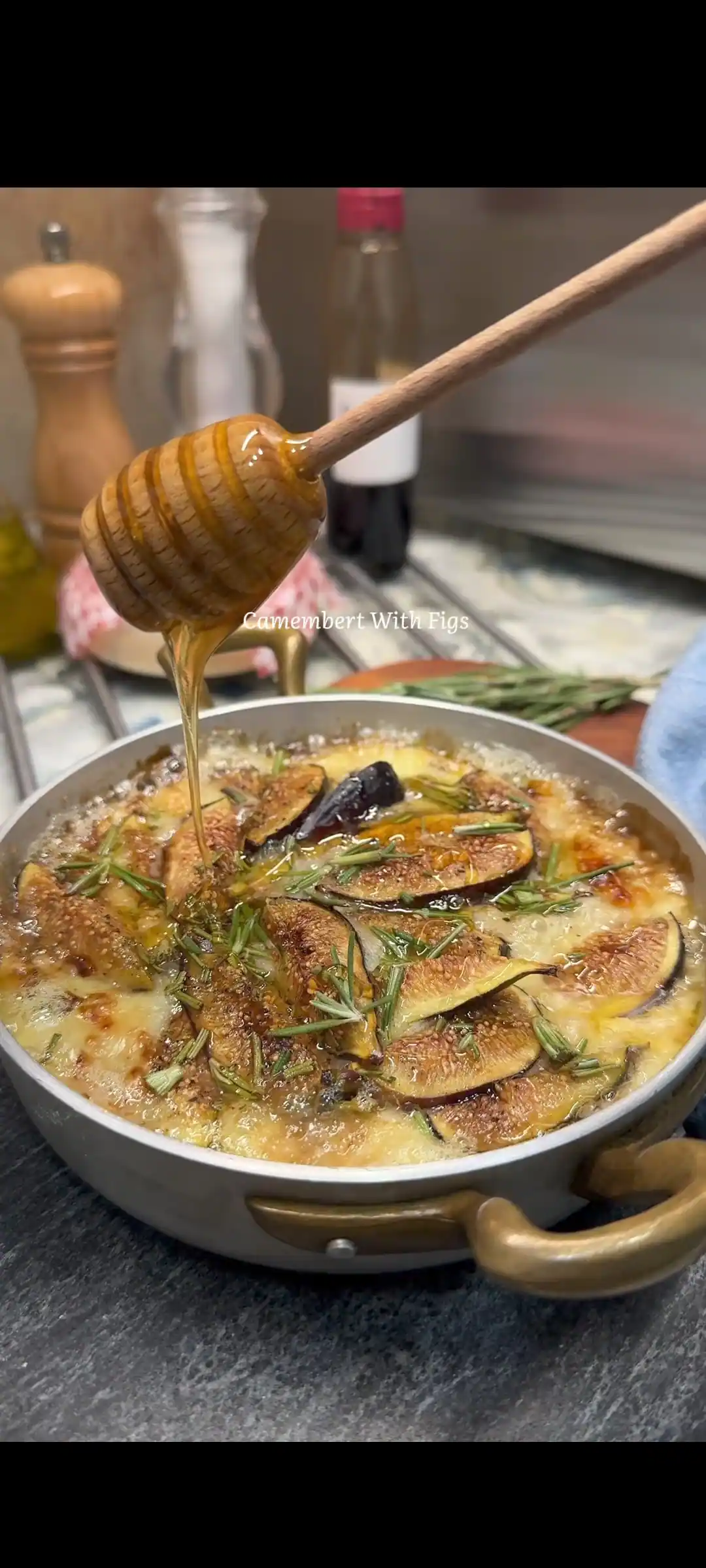 Baked Camembert Cheese With Figs,Honey And Crusty Bread