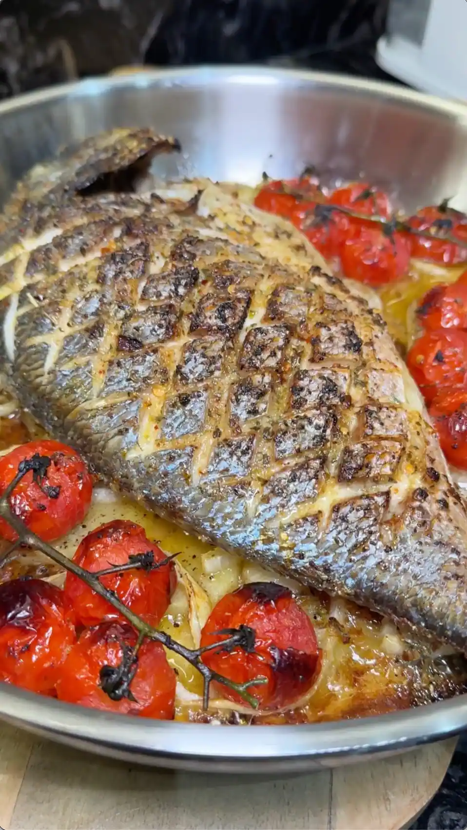 Baked Dorado with Crispy Potatoes and Juicy Cherry Tomatoes: