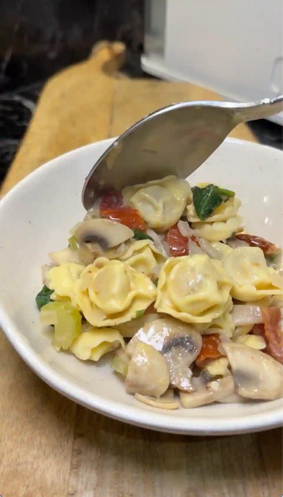 Creamy Beef Tortellini with Sun-Dried Tomatoes and Spinach